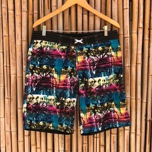 Colorful Reverse Black Board Shorts/Swim Trunks 34